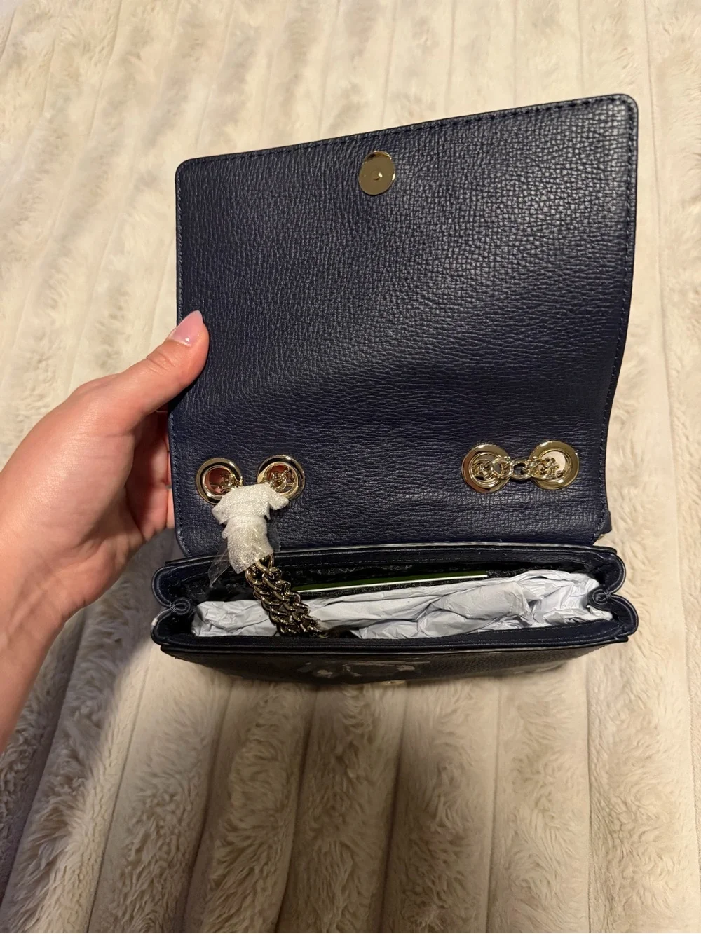 kate spade Navy Floral Leather Shoulder Bag with Gold Chain Accent